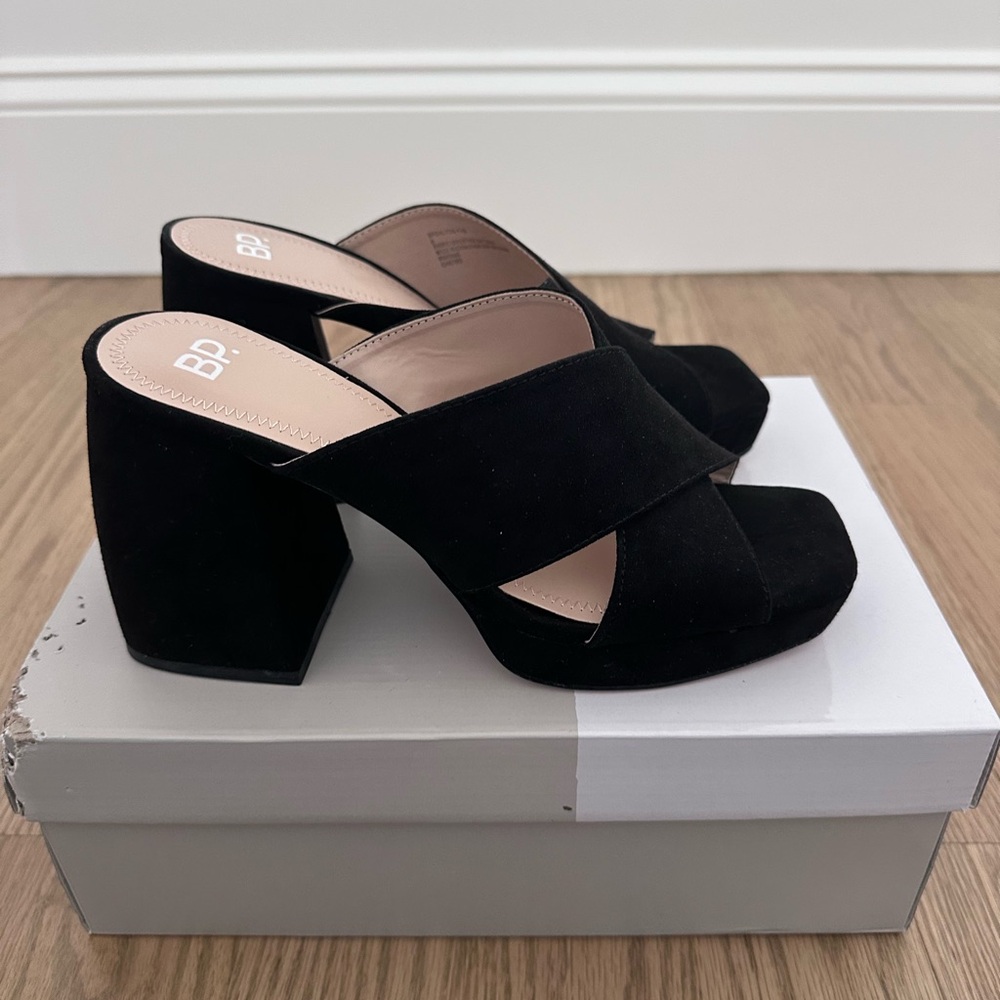 BP Black Women's Mules with Block Heel